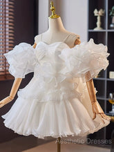 White Sweetheart Neck Organza Short Evening Prom Dresses, White Homecoming Dresses